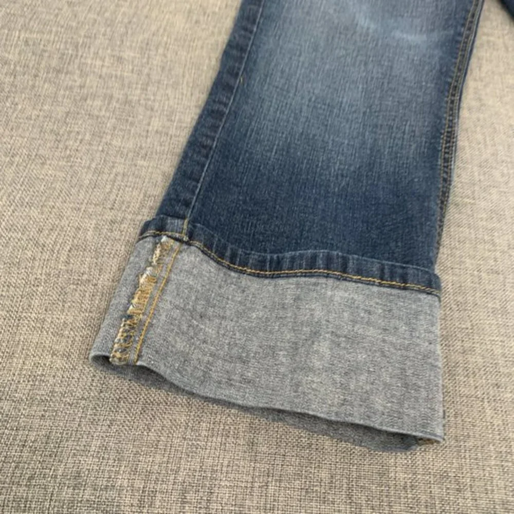 National Outfitters Cropped Denim Pants Size 1 Cuffed Stone Washed Embroidered P
